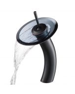 Waterfall Bathroom Faucet with Clear Black Glass Disk in Oil Rubbed Bronze