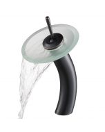 Waterfall Bathroom Faucet with Frosted Glass Disk in Oil Rubbed Bronze