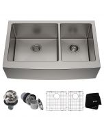 KRAUS Standart PRO™ 33-inch 16 Gauge 60/40 Double Bowl Stainless Steel Farmhouse Kitchen Sink
