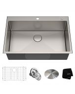 KRAUS Standart PRO™ 33-inch 16 Gauge Drop-In Single Bowl 2-Hole Stainless Steel Kitchen Sink with accessories
