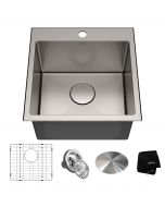 KRAUS 18-inch Standart PRO™ Drop-In Topmount 16 Gauge Single Bowl 1-Hole Stainless Steel Kitchen Sink with accessories
