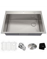 33in. Dual Mount Drop-In Stainless Steel 2-Hole Single Bowl Kitchen Sink