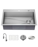 33" Drop-In/Top Mount Kitchen Sink w/ Bolden Commercial Pull-Down Faucet in Spot Free Stainless Steel/Matte Black