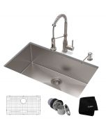 32" Undermount Kitchen Sink w/ Bolden Commercial Pull-Down Faucet and Soap Dispenser  in Stainless Steel