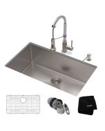 32" Undermount Kitchen Sink w/ Bolden Commercial Pull-Down Faucet and Soap Dispenser in Stainless Steel/Chrome