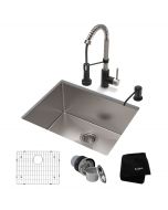 23" Undermount Kitchen Sink w/ Bolden Commercial Pull-Down Faucet and Soap Dispenser in Stainless Steel/Matte Black