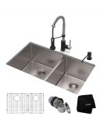 33" Undermount Kitchen Sink w/ Bolden Commercial Pull-Down Faucet and Soap Dispenser in Stainless Steel/Matte Black