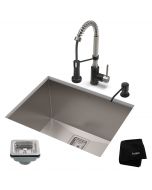 24" Undermount Utility Sink w/ Bolden Commercial Pull-Down Faucet and Soap Dispenser in Stainless Steel/Matte Black