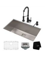 28 1/2" Undermount Kitchen Sink w/ Bolden Commercial Pull-Down Faucet and Soap Dispenser in Matte Black