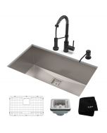 31 1/2" Undermount Kitchen Sink w/ Bolden Commercial Pull-Down Faucet and Soap Dispenser in Matte Black
