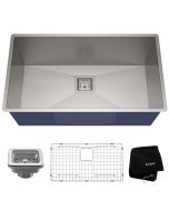 KRAUS Pax™ Zero-Radius 31 1/2" Undermount 16 Gauge Stainless Steel Single Bowl Kitchen Sink with accessories
