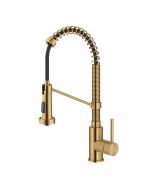 Commercial Style Pull-Down Single Handle 18-Inch Kitchen Faucet in Brushed Brass