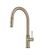 Modern Industrial Pull-Down Single Handle Kitchen Faucet in Brushed Gold 