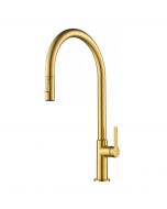 High-Arc Single Handle Pull-Down Kitchen Faucet in Brushed Brass