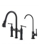 Transitional Bridge Kitchen Faucet and Water Filter Faucet Combo in Matte Black