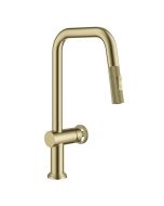 Industrial Pull-Down Single Handle Kitchen Faucet in Brushed Gold