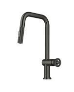 Industrial Pull-Down Single Handle Kitchen Faucet in Black Stainless Steel