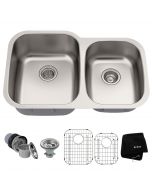 Kraus Premier Kitchen 32" Undermount 16 Gauge Stainless Steel 60/40 Double Bowl Sink with accessories
