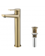 Single Handle Vessel Bathroom Faucet and Pop Up Drain in Brushed Gold