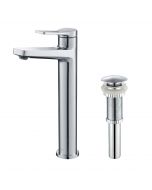 Single Handle Vessel Bathroom Faucet with Matching Pop-Up Drain in Chrome