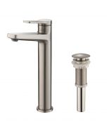 Single Handle Vessel Bathroom Faucet in Spot Free Stainless Steel in Matching Pop-Up Drain