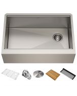 Kraus Kore™ Workstation 30" Apron Front 16 Gauge Stainless Steel Single Bowl Kitchen Sink with accessories
