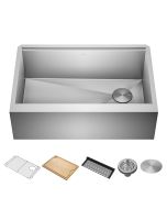 Workstation 30" Flat Apron Front Farmhouse 16 Gauge Stainless Steel Single Bowl Kitchen Sink with Accessories