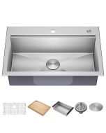 Workstation 32" Drop-In / Undermount 18 Gauge Single Bowl Stainless Steel Kitchen Sink with Accessories