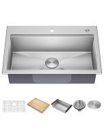 Workstation 32" Drop-In / Undermount 18 Gauge Stainless Steel Single Bowl Kitchen Sink with Accessories