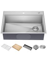 Workstation 30" Drop-In 16 Gauge Stainless Steel Single Bowl Kitchen Sink with Accessories