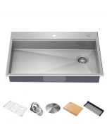 ADA Workstation 33" Drop-In / Top Mount 16 Gauge Stainless Steel Single Bowl Kitchen Sink with Accessories