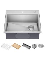 Workstation 25" Drop-In 16 Gauge Stainless Steel Single Bowl Kitchen Sink with Accessories