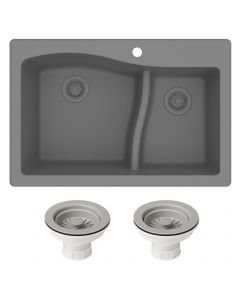 33" Drop-In/Undermount Granite 60/40 Double Bowl Kitchen Sink and Strainers in Grey