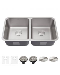 33" Undermount 16 Gauge Stainless Steel 50/50 Double Bowl Kitchen Sink with Bottom Grids