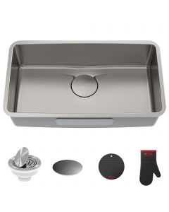 Kraus Dex™ 33” Undermount 16 Gauge Stainless Steel Single Bowl Kitchen Sink with accessories
