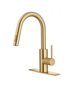 Pull-Down Single Handle Kitchen Faucet with QuickDock Top Mount Installation Assembly in Brushed Brass