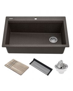 Workstation 33" Drop-In Granite Composite Single Bowl Kitchen Sink in Metallic Brown with Accessories