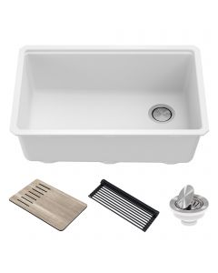 Workstation 30" Undermount Granite Composite Single Bowl Kitchen Sink in White with Accessories