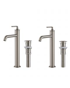 Single Handle Vessel Bathroom Sink Faucet with Pop-Up Drain in Spot Free Stainless Steel (2-Pack)