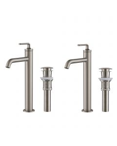 Single Handle Vessel Bathroom Faucet with Pop-Up Drain in Spot Free Stainless Steel (2-Pack)