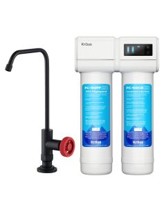 2-Stage Under-Sink Filtration System with Single Handle Drinking Water Filter Faucet in Matte Black / Red