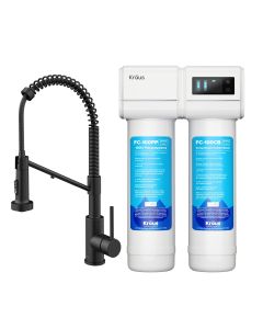 2-in-1 Commercial Style Pull-Down Single Handle Water Filter Kitchen Faucet in Matte Black with Purita™ 2-Stage Under-Sink Filtration System