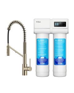 2-in-1 Commercial Style Pull-Down Single Handle Water Filter Kitchen Faucet in Spot-Free Antique Champagne Bronze with Purita™ 2-Stage Under-Sink Filtration System
