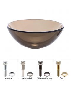 Clear Brown Glass Vessel 14" Bathroom Sink w/ Pop-Up Drain in Oil Rubbed Bronze