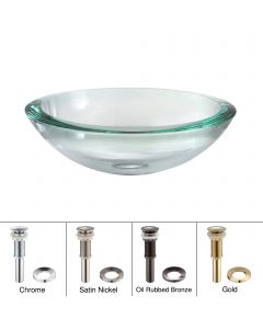 Clear Glass Vessel 17" Bathroom Sink w/ Pop-Up Drain in Chrome