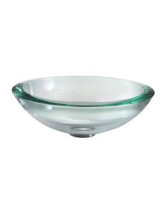 Clear Glass Vessel 17" Bathroom Sink w/ Pop-Up Drain in Satin Nickel