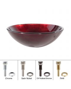 Irruption Red Glass Vessel 16 1/2" Bathroom Sink w/ Pop-Up Drain in Chrome