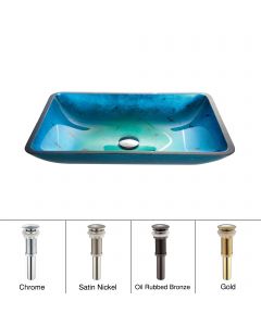 Blue Rectangular Glass Vessel 22" Bathroom Sink w/ Pop-Up Drain in Oil Rubbed Bronze