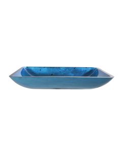 Blue Rectangular Glass Vessel 22" Bathroom Sink w/ Pop-Up Drain in Satin Nickel
