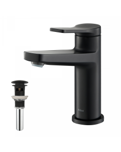Single Handle Basin Bathroom Faucet and Pop Up Drain with Overflow in Matte Black